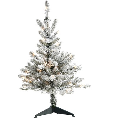 Nearly Natural 3-ft Flocked West Virginia Spruce Artificial Christmas Tree with 50 Clear Lights and 142 Bendable Branches