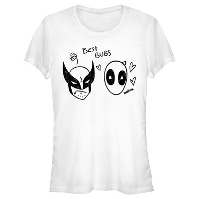 Junior's Marvel: Deadpool & Wolverine Best Bubs Black and White Doodles T-Shirt