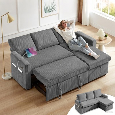 Dyonery L-Shaped Couch Sectional Sleeper Sofa with Reclining Backrest 81" Sleeper Sofa with Pull Out Bed,Reversible Storage Sofa,Tool-Free Assembly