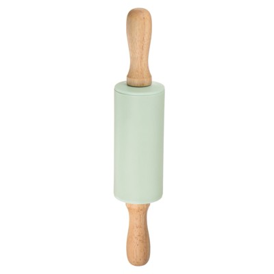 Unique Bargains Silicone Smooth Wooden Handle Non-Stick Kitchen Rolling Pin