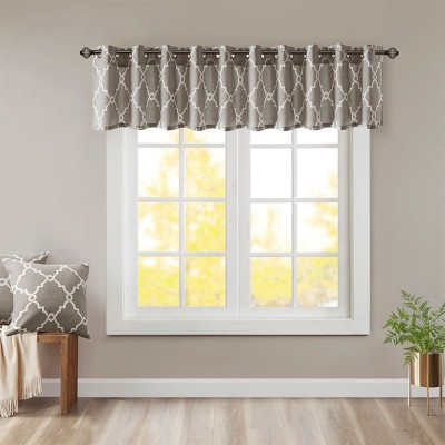 Kumasinova 50"x18" Geometric Print Basket Weave Valance,Small Short Valance with Grommet Top,Textured Window Treatment for Living Room,Bedroom