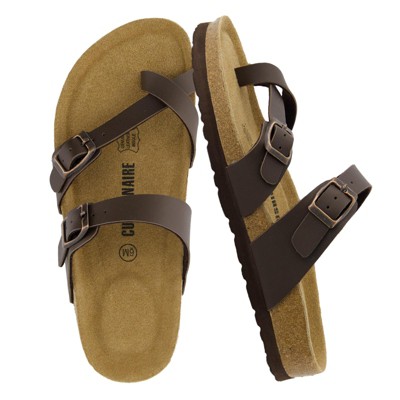 CUSHIONAIRE Luna Crossover Toe Strap Womens Sandals – Cork Footbed Slides with Adjustable Straps, Summer Sandals for Women