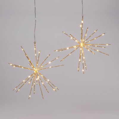 2pc 12" LED Twinkling Starburst Christmas Novelty Sculpture Light White with Gold Wire - Wondershop™