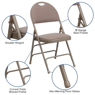 Flash Furniture 4 Pack HERCULES Series Extra Large Ultra-Premium Triple Braced Metal Folding Chair with Easy-Carry Handle