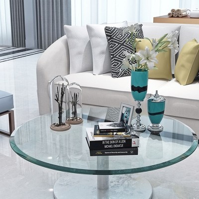 30in Round Glass Table Top, Wear-resistant, Heat-resistant, Corrosion Resistant, 2/5 Inch Thick Beveled Polished Edge Tempered Glass Table Top