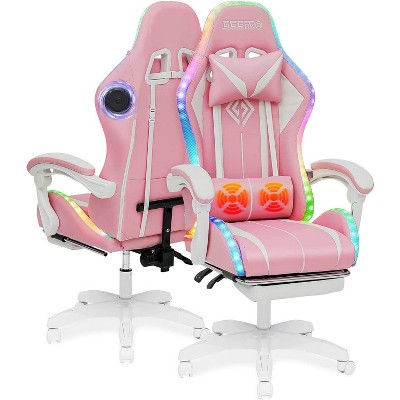 Hoffree Comfort Massage Gaming Chair Ergonomic Office PC Chair with Bluetooth Speaker & RGB Light