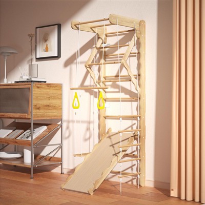 INFURNIC Dollhouses Toddler Climbing Toys Indoor Kids Pikler Triangle Set Foldable Indoor Ladder Climbing Gym, White, 23.62"*24.4"*37.14"