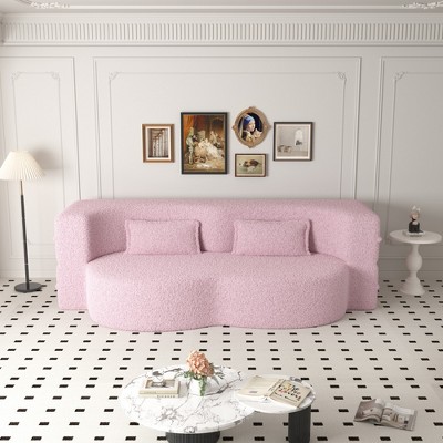 KTMBDW Convertible Folding Sofa Bed Sleeper Couch, Teddy Fabric Foam-Filled Upholstered Loveseat w/2 Pillows for Living Room
