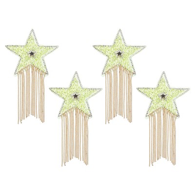 Unique Bargains Star Shape Rhinestone Glitter Iron On Sew Beaded Applique Patches 4 Pcs