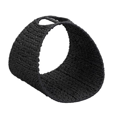 Household Essentials Oval Magazine Rack Paper Rope: Handwoven Black Storage Basket with Cut-Out Handles, 15.35" x 11.5"