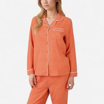 Anna-Kaci Lounge Women's Polka Dot Pajama Set with Long Sleeve Button-Up Top Contrast Piping and Relaxed Fit Matching Pants