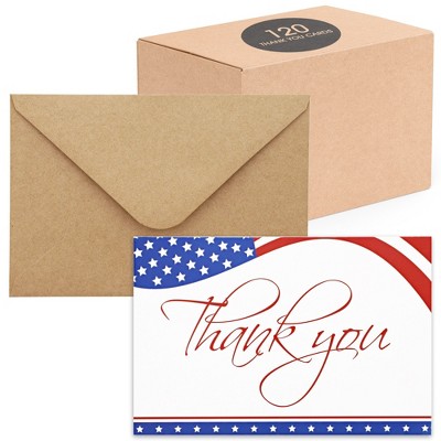 Pipilo Press 120 Pack 4x6-inch Bulk Patriotic Thank You Cards with Envelopes for Veterans Day and 4th of July