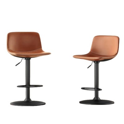 INFURNIC Counter and Bar Stools, Upholstered Bar Stools Set with Adjustable Height Handle, for Kitchen and Dining Room, 2PCS, Brown, 16.1"*16.1"*31"