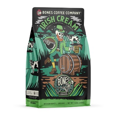 Bones Coffee Company Irish Cream Ground Coffee Beans Nutty Flavor 12 oz Medium Roast (Ground)
