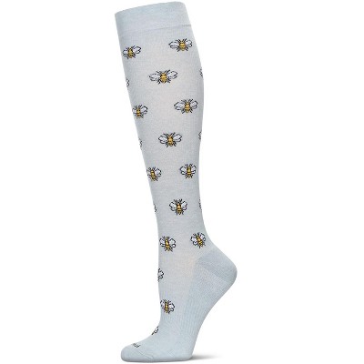 Memoi Women's Bees Bamboo Blend 8-15 MMHG Graduated Compression Socks Light Blue 9-11