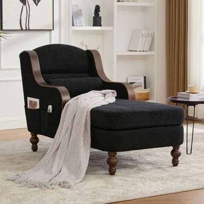 Upholstered Chaise Lounge Lazy Sleeper Sofa Bed Accent Chair Single Sofa Leisure Lounge Chair Reading Couch, Ergonomic Design, Chenille - ModernLuxe