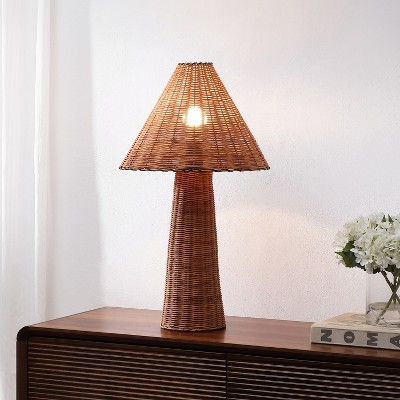 JONATHAN Y Kara 26.5" Modern Coastal Woven Rattan Tapered Cylinder LED Table Lamp