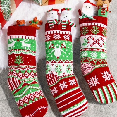 Joyfy 3 Pack Knit Christmas Stockings, Red & Green Large Rustic Cable Knit Xmas Stocking for Christmas Holiday Decoration