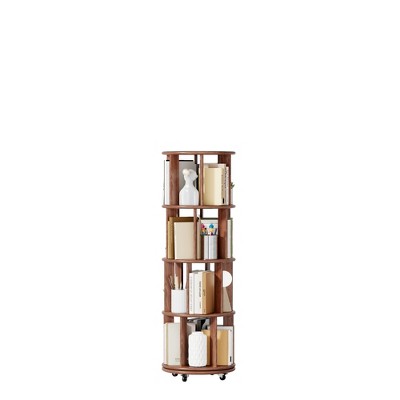 PAGED Bookshelf on Wheels, Wood Rotating Bookcase 360°Spinning Book Shelf Tower for Home Office, Study