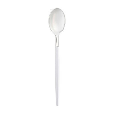 Smarty Had A Party Silver w/ White Handle Plastic Dinner Spoons - 480 pcs