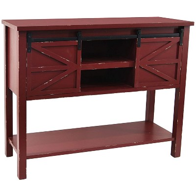 eHemco Antique Farmhouse Console Table with Sliding Barn Doors and Bottom Storage Shelf