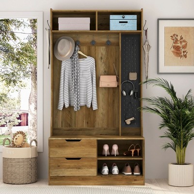 CENGHU Hall Tree with Bench and Shoe Storage, 4 in 1 Entryway Bench with Coat Rack 6 Hooks and Drawers , for Hallway, Entryway, Bedroom