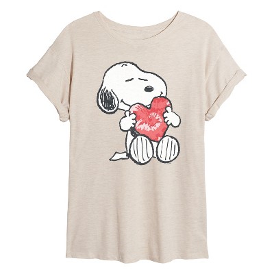 Women's - Peanuts - Snoopy With Heart Oversized Graphic T-Shirt