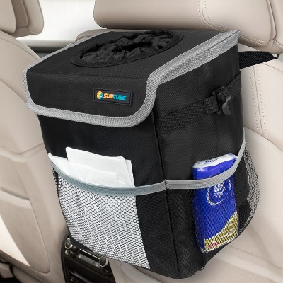 SUN CUBE Waterproof Car Trash Can with Lid, Portable Organizer Garbage Can, Removable Leakproof Lining Hanging Bin Storage