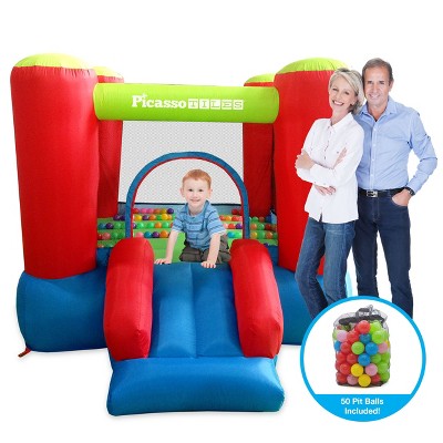 PICASSO-TILES Jump & Slide Inflatable Kids Play Bounce House with Ball Pit, STEM Toys for Kids 3+