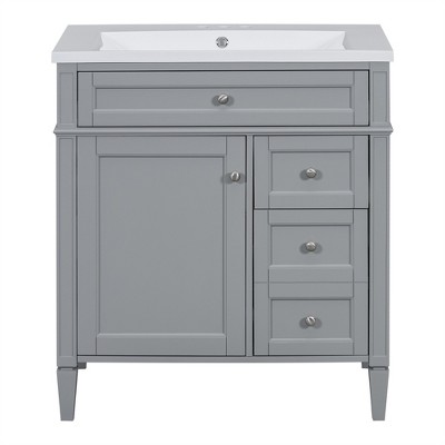 Tramull Modern Bathroom Vanity with Sink Top, 2 Drawers & Tip-Out Tray, Storage Cabinet with Soft-Close Doors