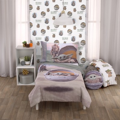 Star Wars The Mandalorian "The Child" Green, Tan, White 4 Piece Toddler Bed Set