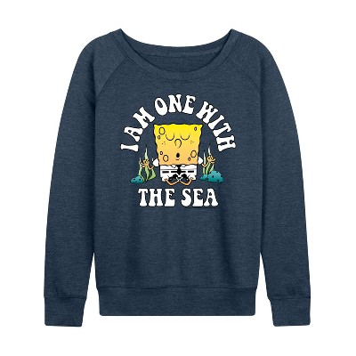 Women's - SpongeBob SquarePants - I'am One With The Sea Lightweight French Terry Wide Neck Long Sleeve Graphic Shirt