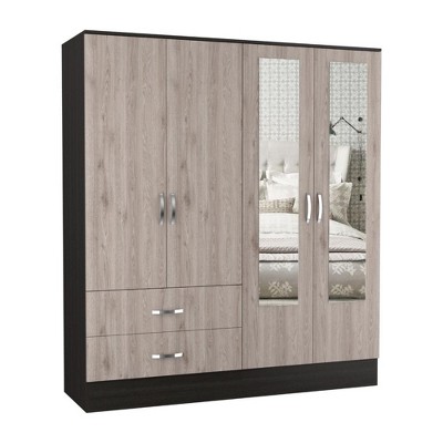 Depot E-Shop 160 Armoire, Double Door Cabinet , Two Mirrors, Metal Hardware, Two Drawers, Rod, Six Shelves