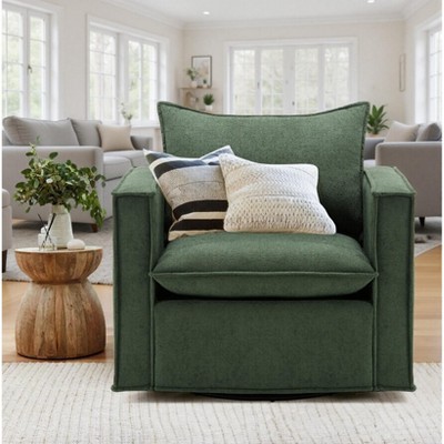 34 Wide Swivel Accent Chair, Upholstered Armchair with Plump Back Pillow for Living Room, Bedroom, Reading Corner, or Lounge Area - Beige