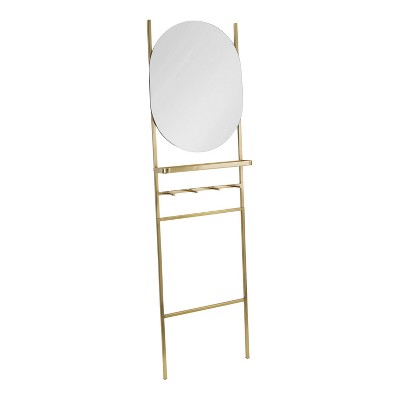 18" x 67" Noka Mirror Leaning Ladder Gold - Kate & Laurel: Capsule Shape, Storage Shelf, Wall Mounted