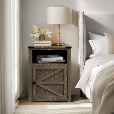 Vipbear 18"Night Stand with Charging Station Rustic End Table for Living Room Bed Side Table Cabinet Wooden Nightstand for Bedroom Bedside Table