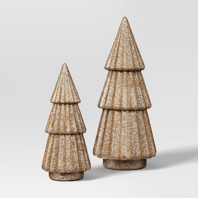 2pk Christmas Glittered Trees Gold - Wondershop™