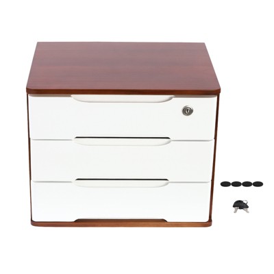 YIYIBYUS 3Tiers Wooden Desktop Storage Box, Desk Organizer with Lockable Drawers