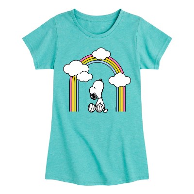 Girls' - Peanuts - Snoopy Looking Up Rainbow Fitted Short Sleeve Graphic T-Shirt