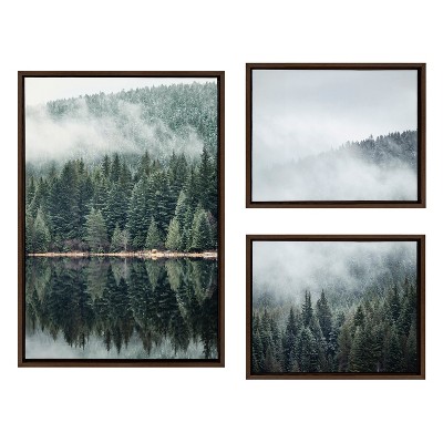 (Set of 3) Sylvie Evergreen Reflections in Fog Canvas Art Set by F2 Images - Kate & Laurel All Things Decor