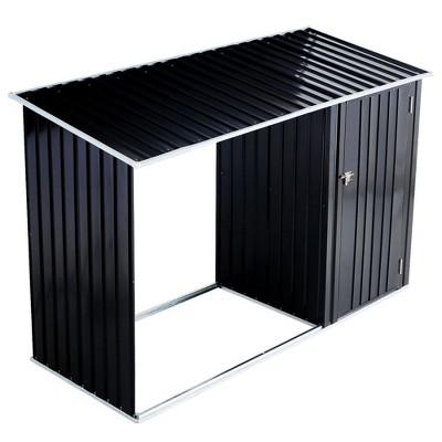 2-in-1 Garden Shed Sloping Roof Design Weather Resistant Galvanized Steel Firewood Storage Shed For Backyard Garden Patio Lawn