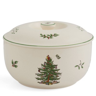 Spode Christmas Tree 1 Quart Round Casserole Dish with Lid - Stoneware Baking Dish for Holiday Desserts - Oven to Table Bakeware & Dishwasher Safe