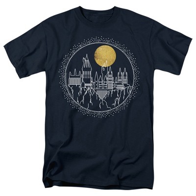 Harry Potter Hogwarts Full Moon Line Art Adult T-Shirt Navy
