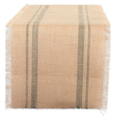 Design Imports  Jute Fringe Table Runner, Double Border Artichoke, 14X108"