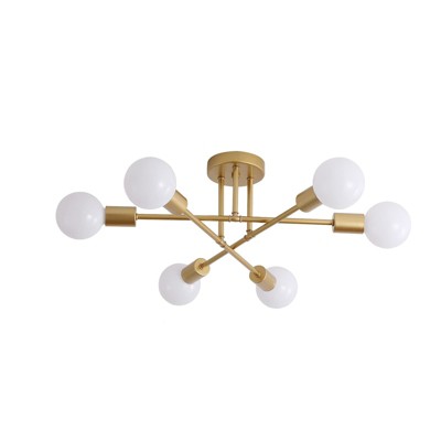 Itopfox Gold Modern Sputnik Chandelier Ceiling Light Fixture, 6-Light Industrial Semi Flush Mount for Bedroom Dining Living Room Kitchen Hallway