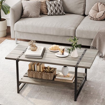 Coffee Table for Living Room Farmhouse Center Table for Livining Room with 2 Tiers 41 Inch