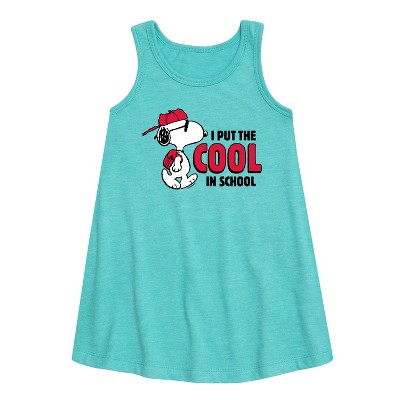 Girls' - Peanuts - Snoopy I Put the Cool in School Graphic Sleeveless Aline Dress
