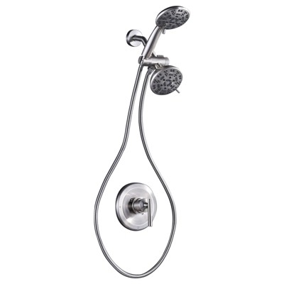 WOWOW Single-Handle 7-Spray Shower Faucet 1.8 GPM with Dual Shower Adjustable Heads in Brushed Nickel (Valve Included)