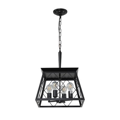 Farmhouse Chandelier With Adjustable Chains 4-Light Light Fixture For Kitchen Dining Room Living Room (15.7 "L x 15.7 "W x 20.3 "H)