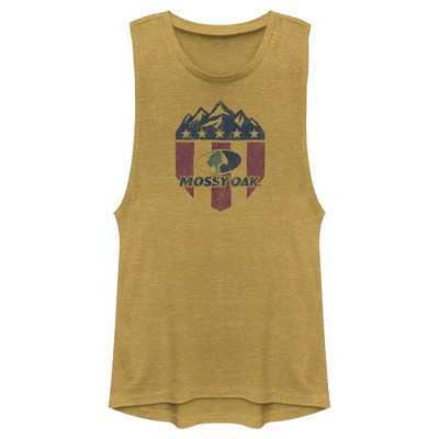 Junior's Mossy Oak American Flag Shield Logo Festival Muscle Tee